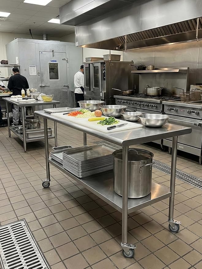 All-Stainless Steel Prep Table, 24 X 48 Inches, with Wheels and Adjustable Undershelf, Heavy-Duty for BBQ,Restaurants,Hotels,Workshops,Kitchens,Gardens, and Garages
