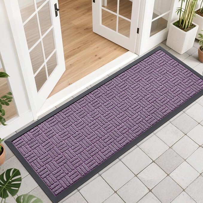 OLANLY Front Door Mat Outside Entrance 47x17, Absorbent, Heavy Duty Sturdy Natural Rubber Doormat Indoor Outdoor, Non-Slip, Stain and Fade Resistant, Low Profile Floor Mat for Entryway, Violet