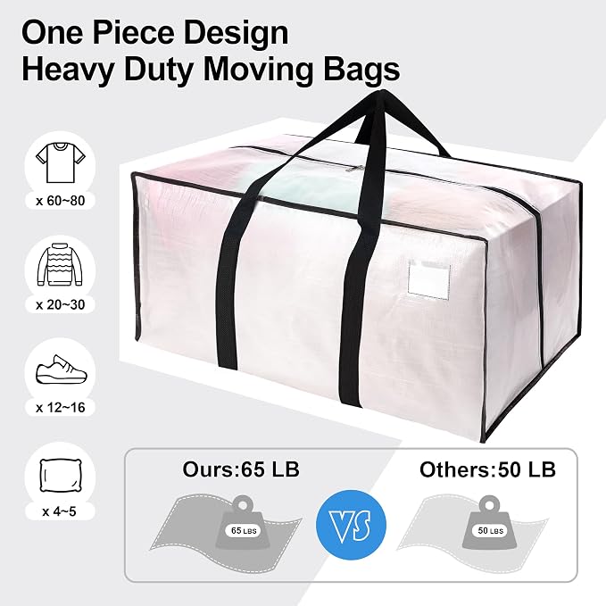 VELVETSURE 12 Pack Heavy Duty Large Moving Bags W/Backpack Straps - Image 5