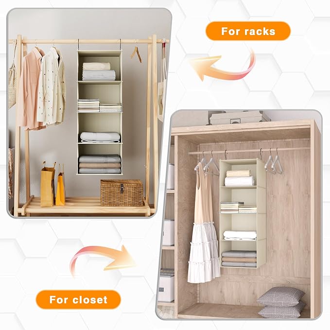 Hanging Closet Organizer 4-Shelf, Oxford Fabric Wardrobe Storage, shoes & - Image 6