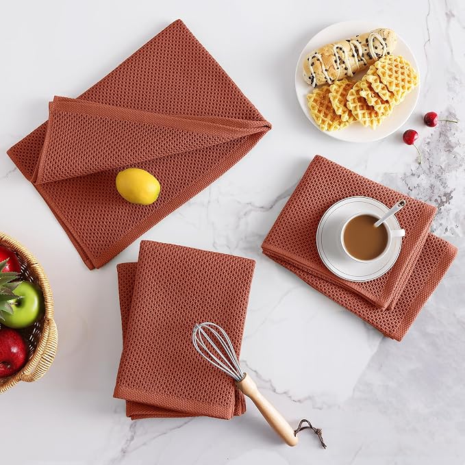 Homaxy 100% Cotton Oversized Waffle Weave Kitchen Towels 8-Pack, Rust | 20 x 28 - Image 7