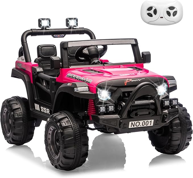 12V Kids Ride on Car, Electric Ride on Truck w/Parent Remote, Spring Suspension, Bluetooth Music, LED Light, 4.1Mph Max Speed, 3 Speeds, Battery Powered Vehicles for Kids Toddler Age 3-8, Rose