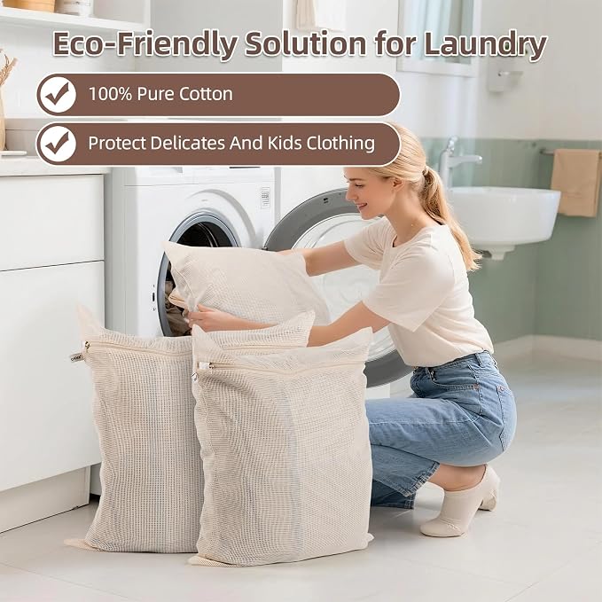 100% Pure Cotton Mesh Laundry Bags, Premium Soft, No Dye - Image 3