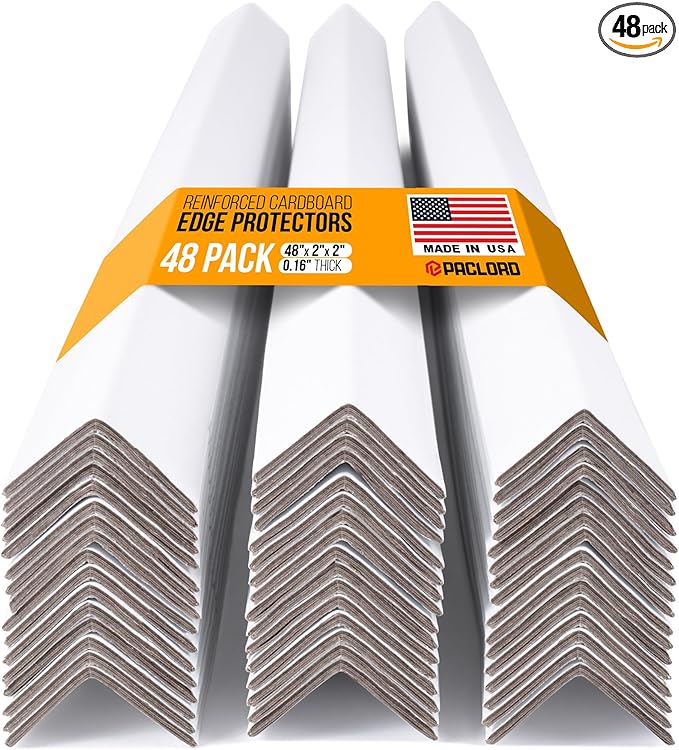 48" x 2" x 2" Reinforced Cardboard Edge Protectors, White (Pack of 48) – 0.16" Thick Heavy-Duty Cardboard Corner Protectors for Shipping – American Quality V-Board Pallet Edge Guard