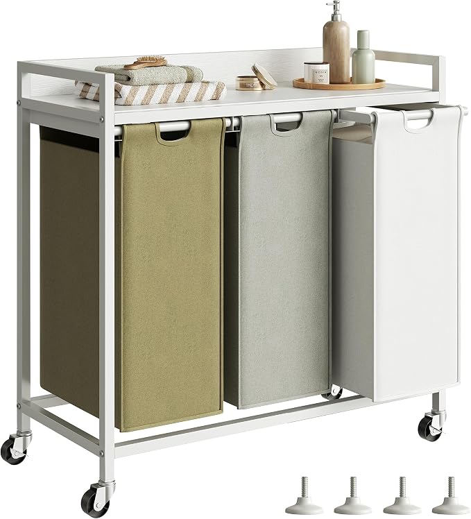 Herture Laundry Hampers with Shelf, Laundry Basket 3 Section, Laundry Sorter by Herture