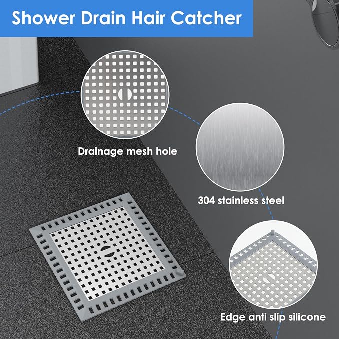 4 Pack Drain Hair Catcher, 4.8" Square Shower Drain Cover, 304 Stainless Steel - Image 4