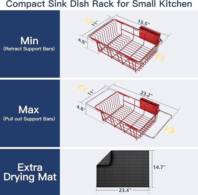 JASIWAY Red Dish Drying Rack in Sink - Image 6