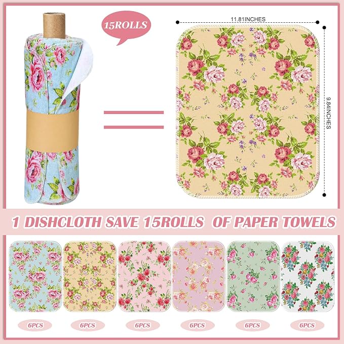 Reusable Kitchen Cloths Cotton Towel, 36 Pack, Countryside Flowers - Image 2