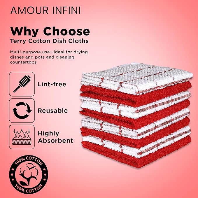 AMOUR INFINI Cotton Kitchen Dish Cloths Set of 8 – Highly Absorbent, Super Soft - Image 3