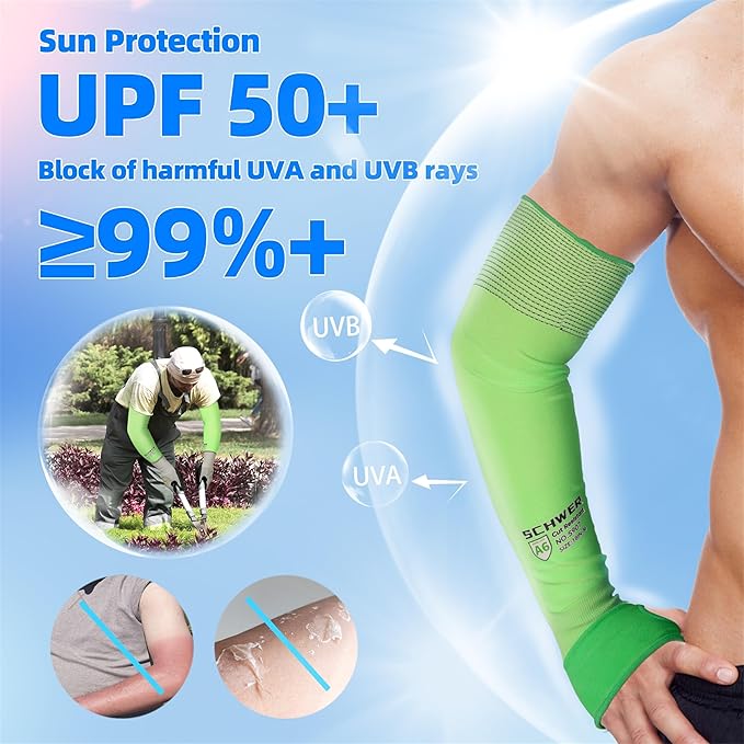 Schwer Ultra-Thin ANSI A6 Cut Resistant Arm Sleeves, 21 Gauge Comfortable and Breathable Protective Sleeves, Arm Protectors for Thin Skin and Bruising, Work, Gardening, Farming, Outdoors, Non-PFAS, L