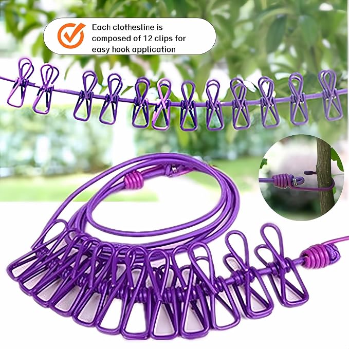 Portable Clothesline with 12 Clips - Image 4