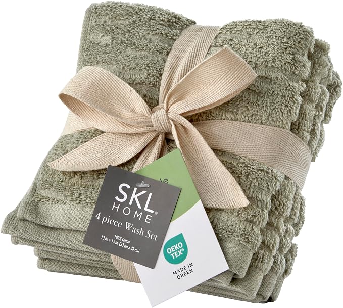 SKL Home CloudSoft Washcloth Set, 100% Cotton Luxury, Sage | Premium spa-level by SKLHomebySaturdayKnightLtd
