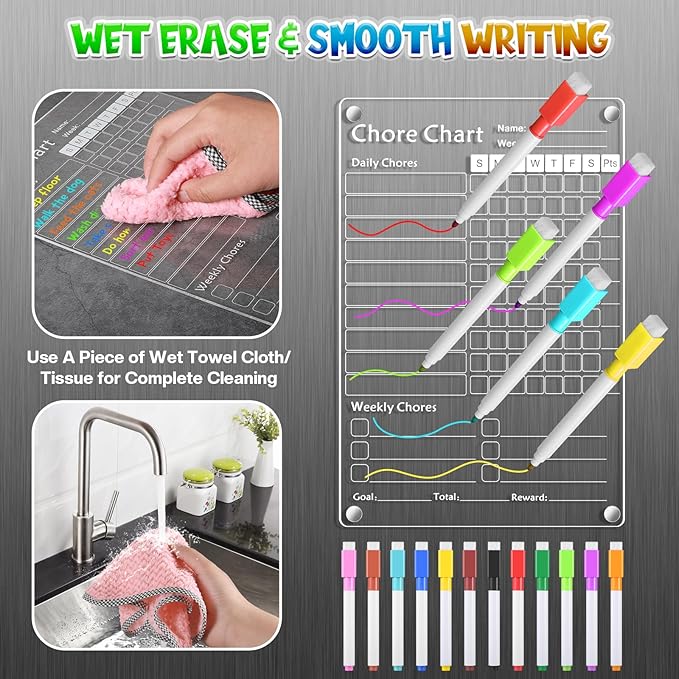 Acrylic Magnetic Chore Chart for Kids,Chores Chart for Fridge Refrigerator,Dry Erase Behavior Chore Chart for Multiple Kids,Reward Chart for Multiple Kids Teens Adults Family,8"x12" (White-1 Pack)