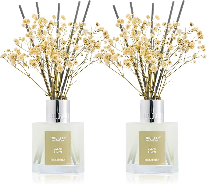 Reed Diffuser 3.38 oz 2pk, Clean Linen Scented Reed Diffuser Set, Reed Diffuser by Airkeep