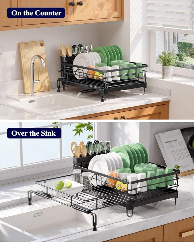 Kitsure Adjustable Dish Drying Rack, 15.6''-25.2''L × 16.9''W, Rust-Resistant - Image 7