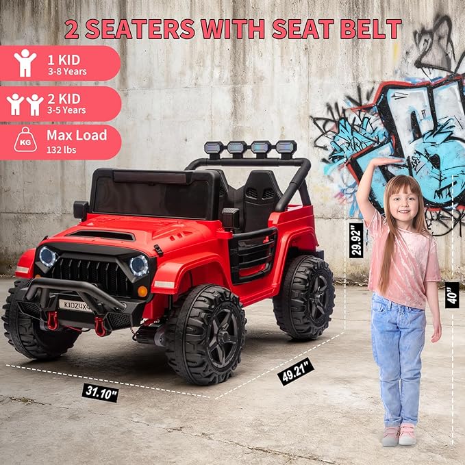 Kids 24v 2-Seater Electric Ride on Car,24v 4x4 Kids Electric Truck with Remote Control,2-Seater Ride-on Car, Spring Suspension & LED Lights for Backyard Exploration