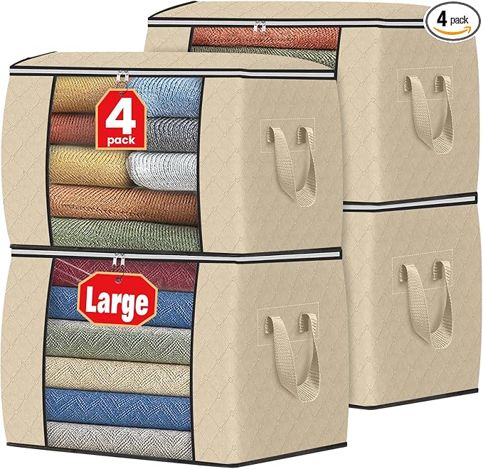 90L Clothes Storage, Foldable Thick Fabric Blanket Storage Bags | Foldable by Fabtotes