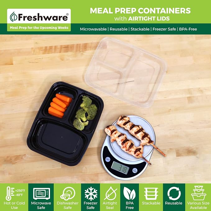 Freshware Meal Prep Containers 3 Compartment - Image 2
