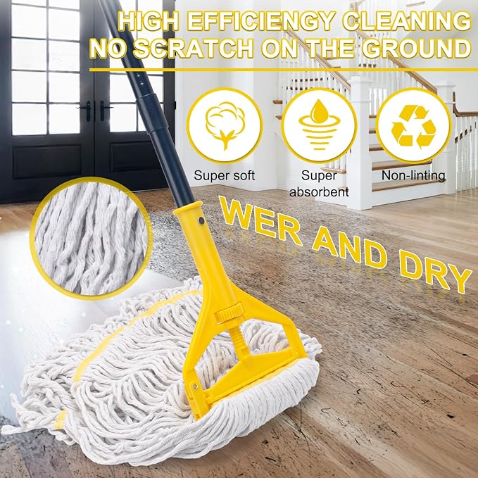 Commercial Mop with 3 Large Replacement Heads, Heavy Duty Industrial Mops - Image 4