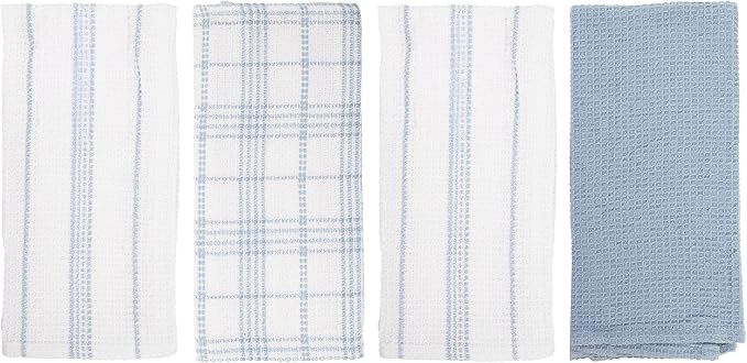 Kitchen Towels Set of 4 Dish Towels Blue n White Waffle Weave Cotton Hand Towels - Image 9