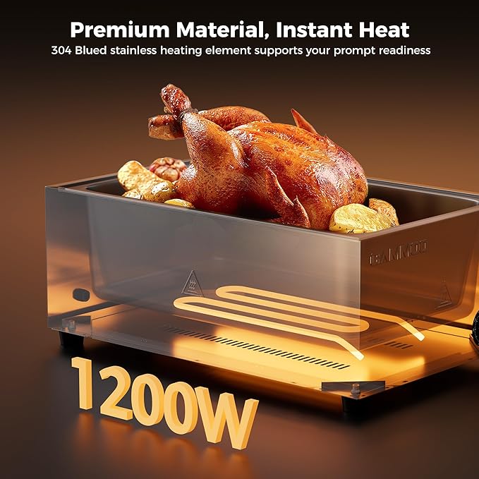 1200W Electric Steam Table Food Warmer, Bain Marie 86-185°F Adjustable Temp, Countertop Stainless Steel Buffet Steam, Commercial Food Steamer for Catering Restaurant