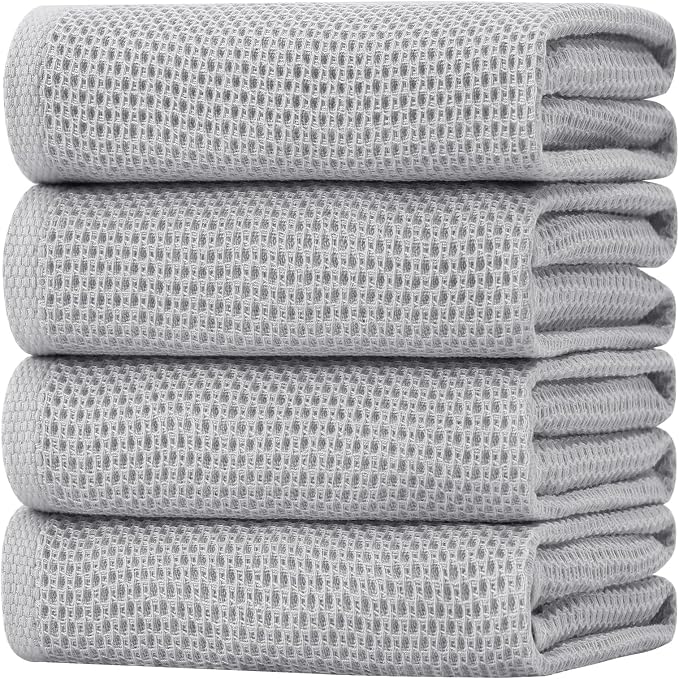 Homaxy 100% Cotton Oversized Waffle Weave Kitchen Towels 4-Pack, Light Gray | by Homaxy