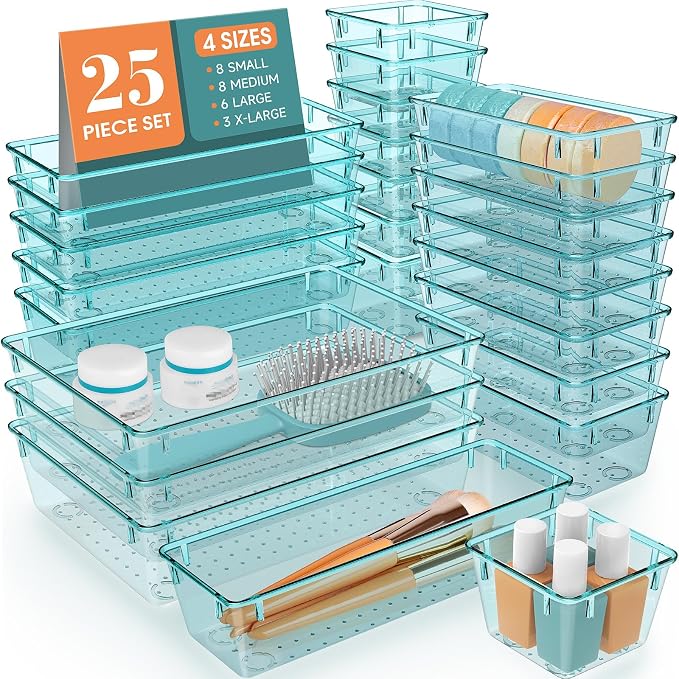 25 PCS Clear Plastic Drawer Organizer, Makeup Organizers and Storage Bins | 4 by WOWBOX