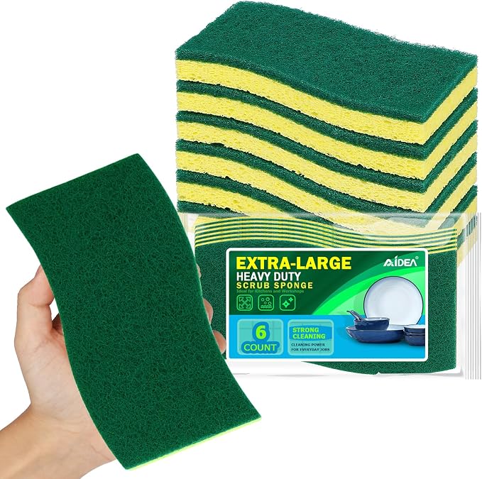 AIDEA XL Scrub Sponges Kitchen 6Count, Heavy Duty Sponges by AIDEAHOME