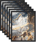 Engineered Wood 12x15 Picture Frame Set of 6, Black Frame for 12 x 15 Inch Picture Poster Photo, Light Weight 12 by 15 Frame with Wood-grain for Wall - 6 Pack/Black/12 x15