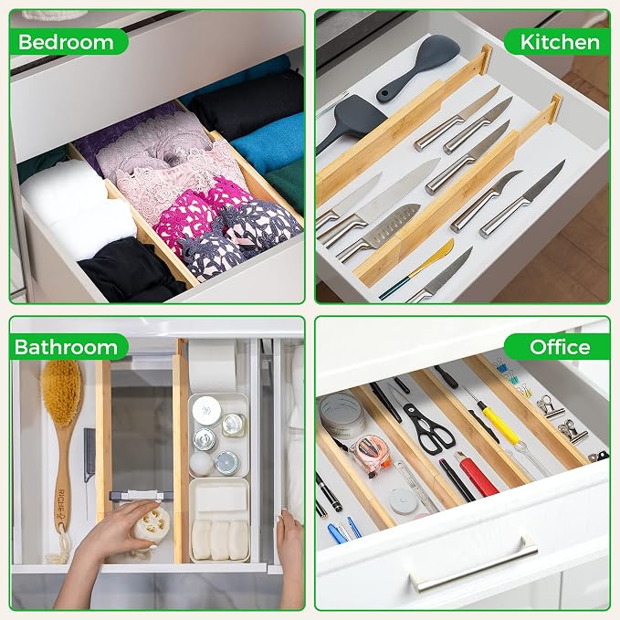 4 Pack Bamboo Drawer Dividers Organizer - Image 6