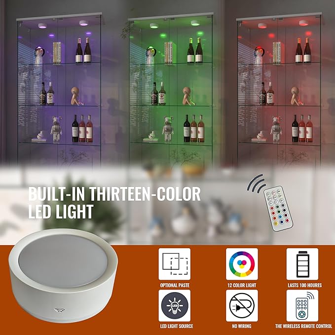 Yoluckea 4-Shelf Glass Display Cabinet with LED Lights, 2-Door Floor Standing Curio Cabinet with Universal Wheel for Home or Office, White Glass Bookshelf for Collections, Decor, and Corner Display