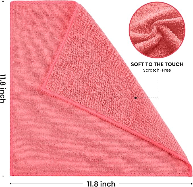 SIFANGKE Microfiber Cleaning Cloth, 12 Pack Pink Cleaning Rags - Image 2