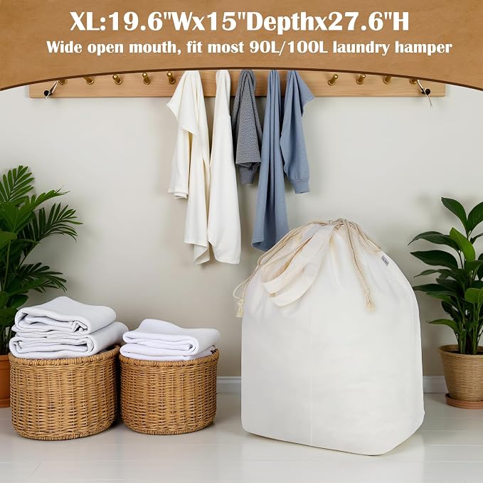Canvas Laundry Bags with Handles & Rectangular Base 20"Wx15"Dx27.6"H 2 Pack - Image 7