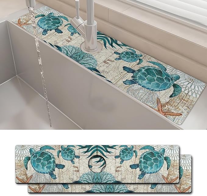 2PCS 24" X 5.5" Kitchen Sink Splash Guard Faucet Mat Sea Turtles Super by Unknown