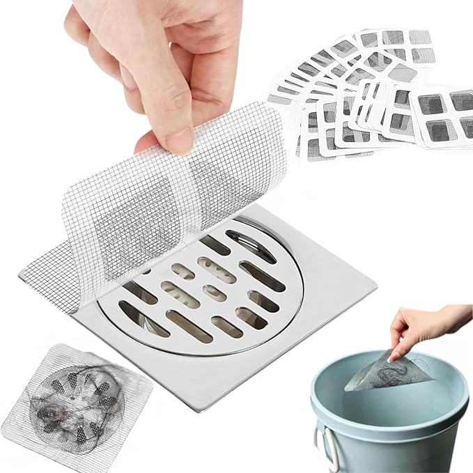 Disposable Hair Catcher for Shower Drain, 30 Packs | Square Mesh Stickers by WangCai