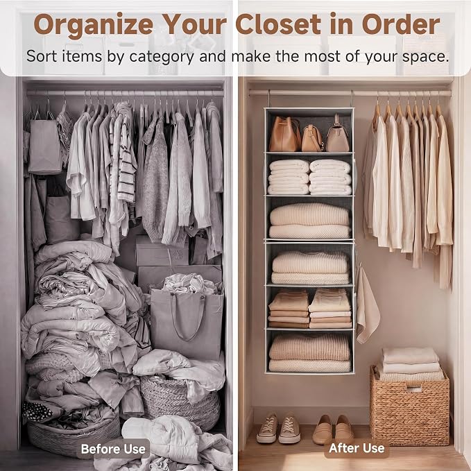StorageWorks 6-Shelf Jumbo Closet Organizers, Two 3-Shelf Separable Hanging - Image 4