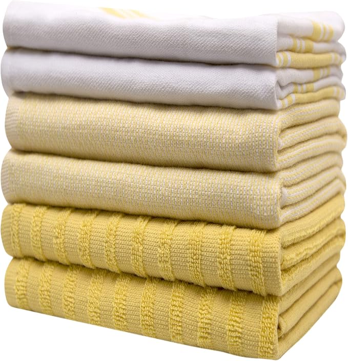 Premium Kitchen Towels 6 Pack 100% Cotton 20"x28" Dish Towels Yellow Stripe - Image 6