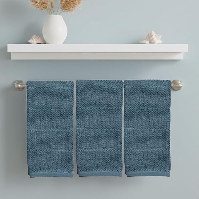 Teal Dark Blue Kitchen Hand Dish Towels, 100% Cotton - Image 3