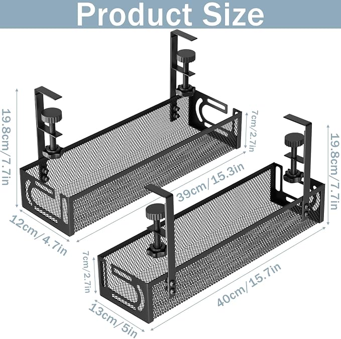 Cable Management, 2 Pack Cable Management Under Desk, Cable Tray | No Drill - Image 2