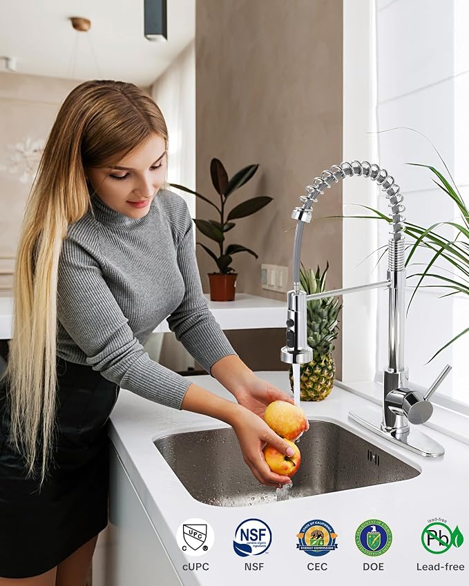 Kitchen Faucet with Pull Down Sprayer: Chrome 3-Function Kitchen Sink Faucet - Image 2