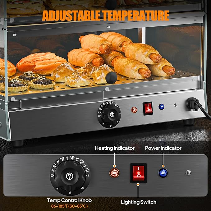 Bonnlo Commercial Food Warmer Display Pizza Warmer, 3-Tier Electric Countertop Food Warmer with LED Acrylic Door Removable Shelves Temp Control, Food Display Warmer for Buffet Restaurant, 120V 500W