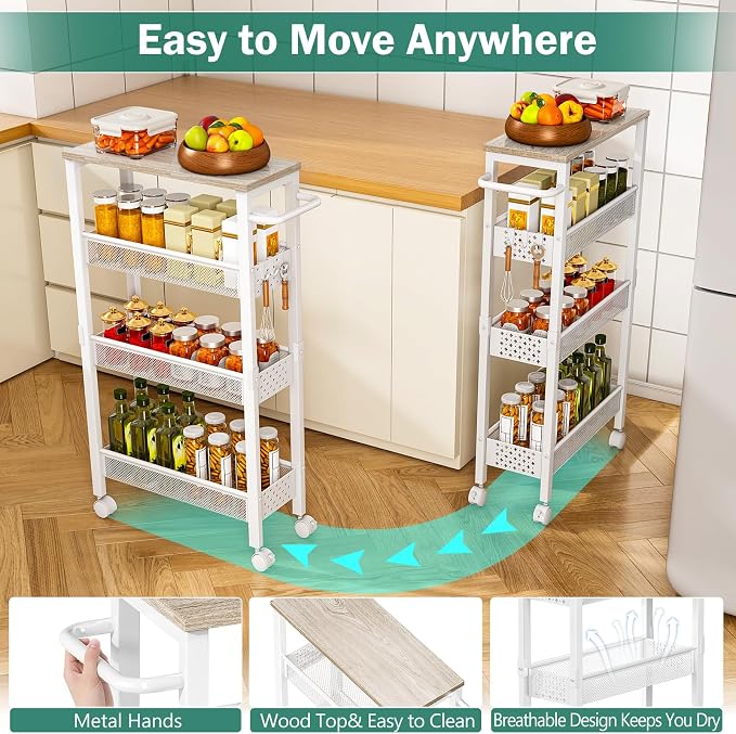 Vivihomety 4-Tier Slim Utility Rolling Laundry Cart - Image 5