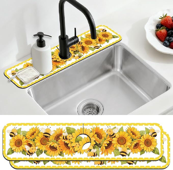 2 Pcs Kitchen Sink Splash Guard Faucet Mat Sunflower Faucet Mat by CONCHLERY%E6%97%97%E8%88%B0%E5%BA%97