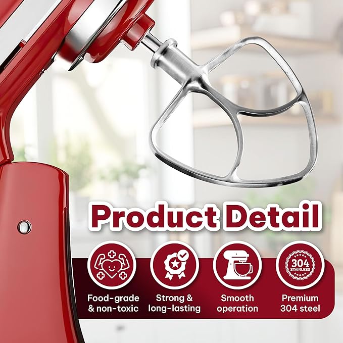 Stainless Steel Flat Beater for KitchenAid 4.5 & 5.0 Qt Tilt-Head Mixer, Paddle Attachment for K45SS, Dishwasher Kitchen Aid Paddle Replacement Attachment
