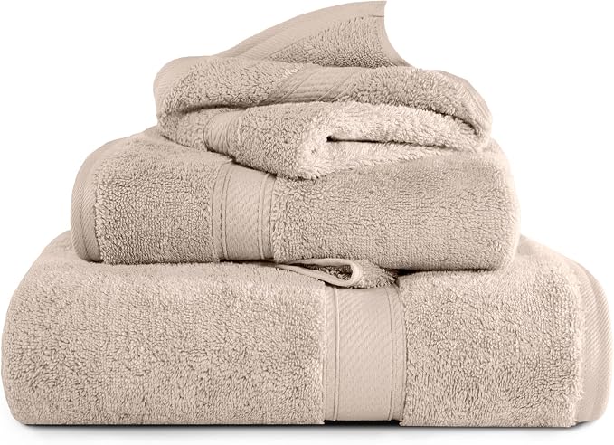 SUPERIOR Egyptian Cotton Ultra Plush & Absorbent, 3 Piece Set, Stone | Quick Dry by SUPERIOR