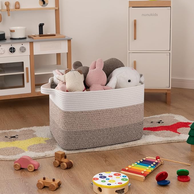 OIAHOMY Woven Blanket Basket Laundry Basket Dog Toy Basket Gradient Brown - Image 2