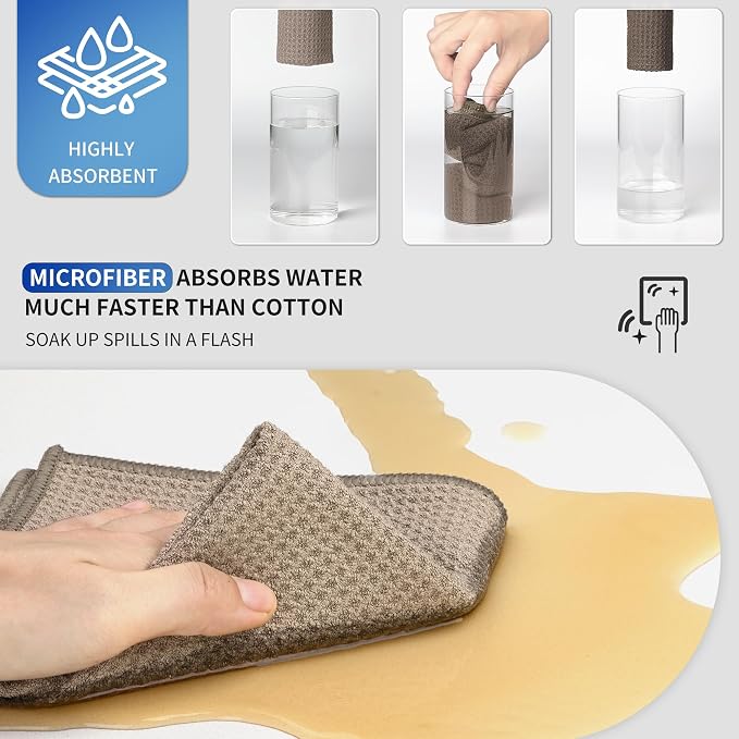 MR.SIGA Waffle Pattern Microfiber Cleaning Cloths, 6 Pack, Sandy Brown - Image 4