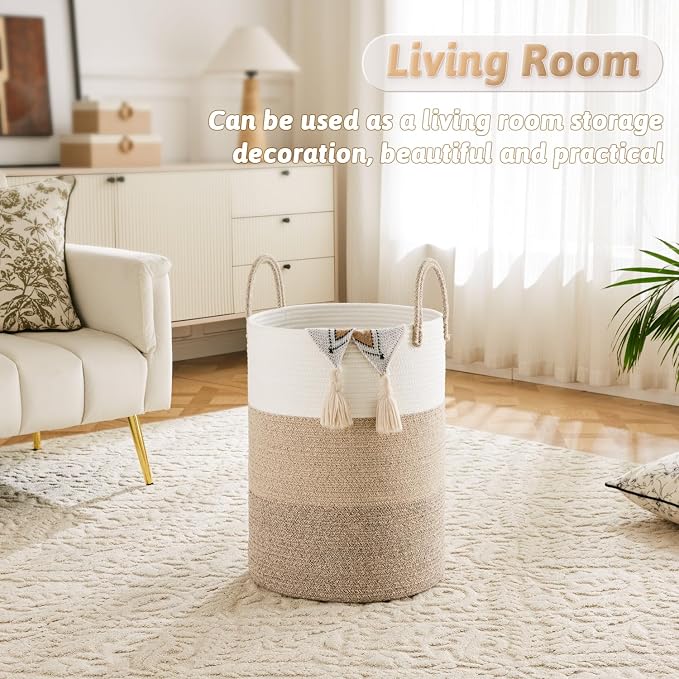 Artfeel Laundry Basket, Woven Cotton Rope Laundry Hamper, 40L - Image 5