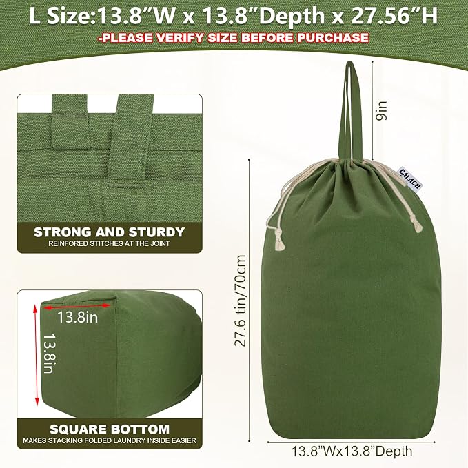 Canvas Laundry Bags with Handles & Square Base 13.8"Wx13.8"Dx27.6"H - Image 2