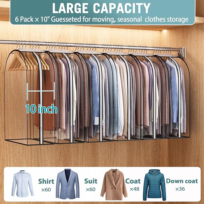 Liuoud Clear Garment Bags for Hanging Clothes 10” Gusseted, 6 Pack, 32” | Suit - Image 2